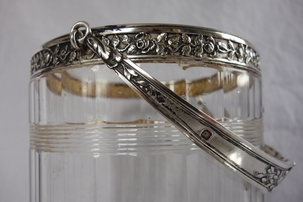 Boîte à biscuits en cristal de Baccarat et argent massif, poinçon Minerve