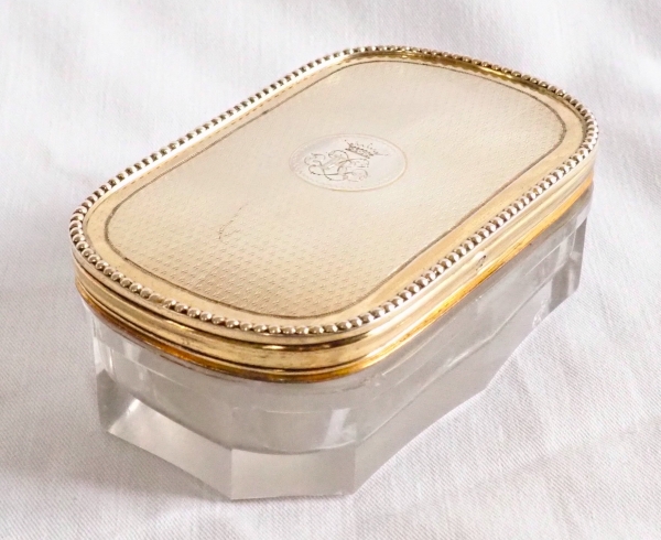 Vermeil & Baccarat crystal cufflinks box, crown of viscount engraved