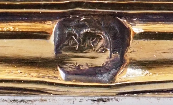 Boîte à brosse en cristal taillé et vermeil (argent massif) ajouré, monogramme LG, époque XIXe, poinçon Minerve