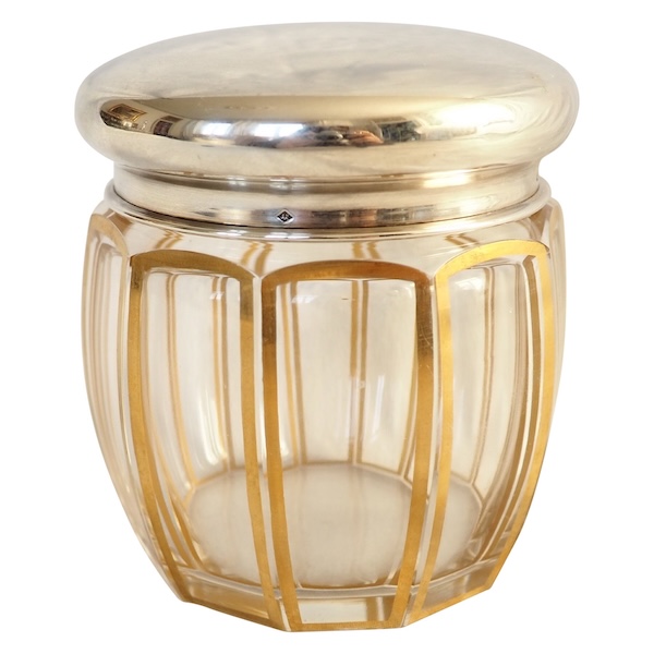 Baccarat crystal box gilt with fine gold - Cannelures pattern, sterling silver lid