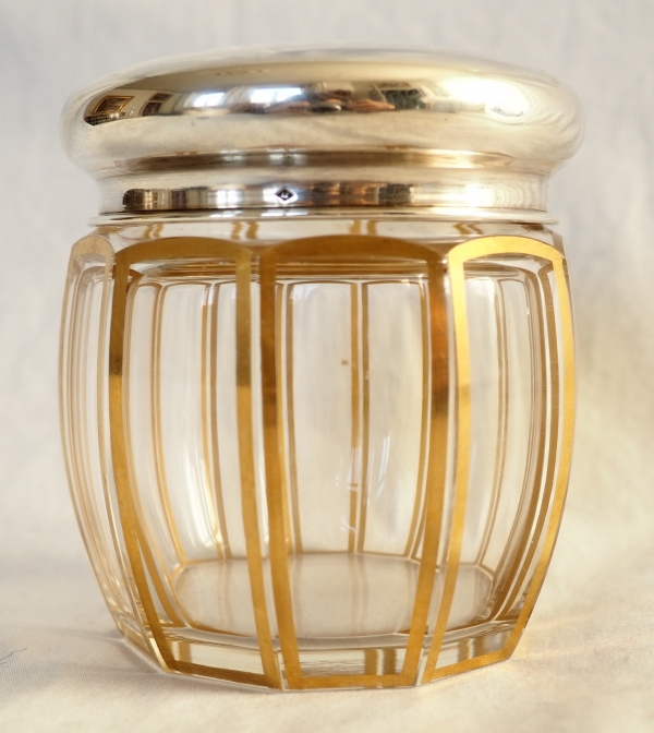 Baccarat crystal box gilt with fine gold - Cannelures pattern, sterling silver lid