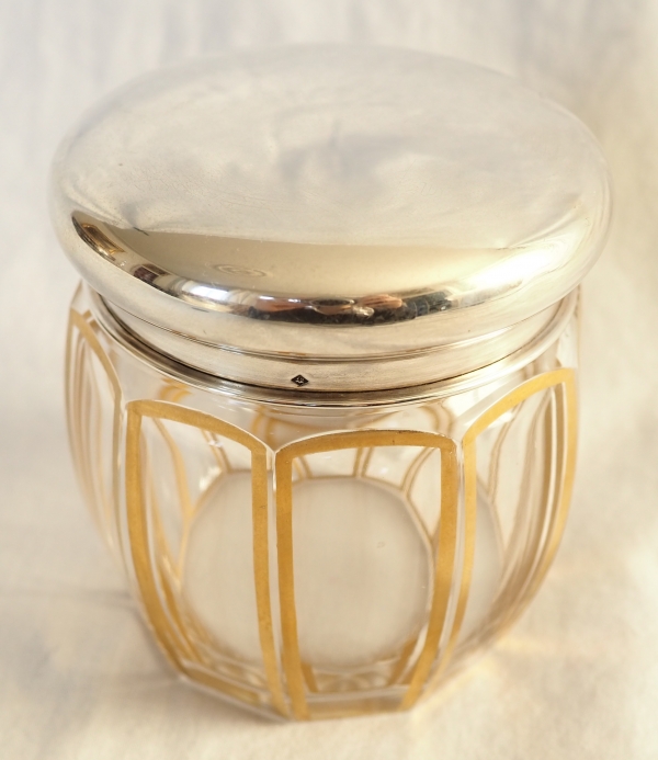 Baccarat crystal box gilt with fine gold - Cannelures pattern, sterling silver lid