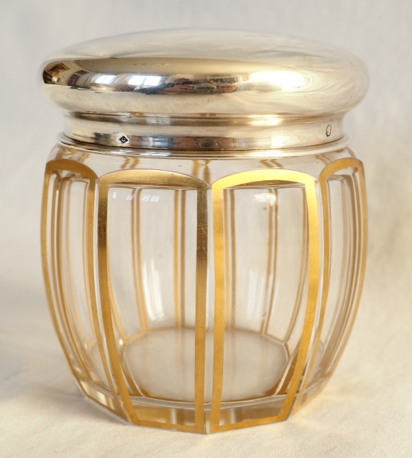 Baccarat crystal box gilt with fine gold - Cannelures pattern, sterling silver lid