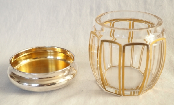 Baccarat crystal box gilt with fine gold - Cannelures pattern, sterling silver lid