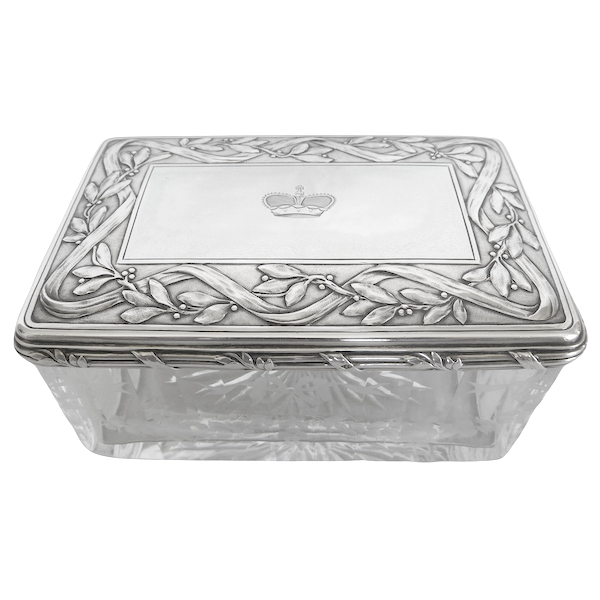 Baccarat crystal and sterling silver box, crown of Prince engraved