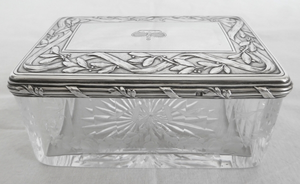 Baccarat crystal and sterling silver box, crown of Prince engraved