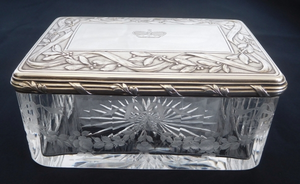 Baccarat crystal and sterling silver box, crown of Prince engraved