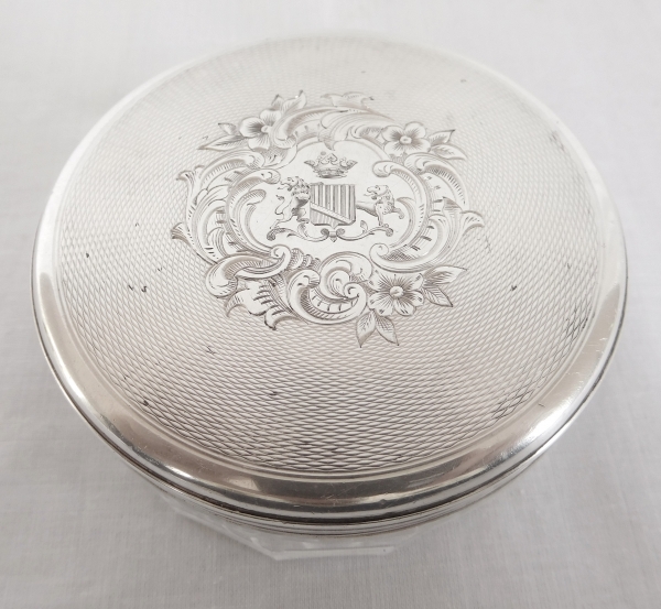 Crystal and sterling silver powder / cufflinks box, crown of Marquis and coat of arms, 19th century