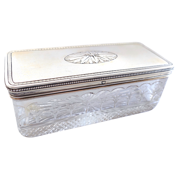 Louis XVI style crystal, sterling silver and vermeil box, late 19th century