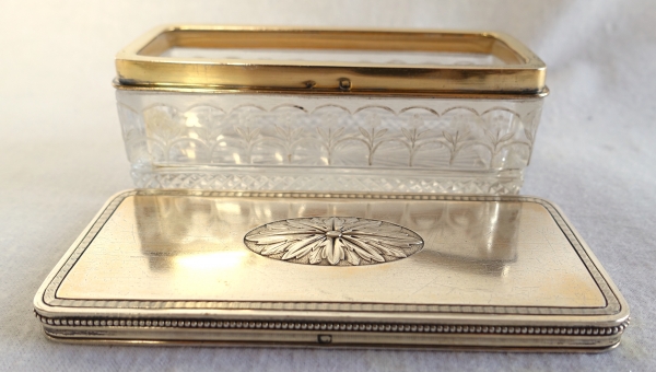 Louis XVI style crystal, sterling silver and vermeil box, late 19th century