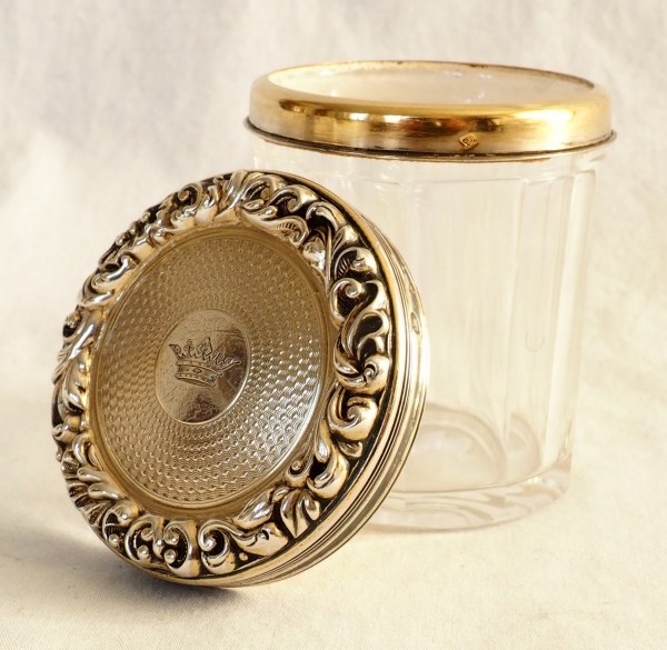 Baccarat crystal, sterling silver and vermeil box, crown of Marquis