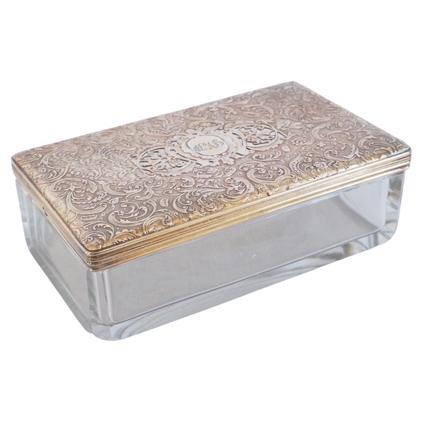 Crystal and vermeil (sterling silver) box, LG monogram, mid 19th century