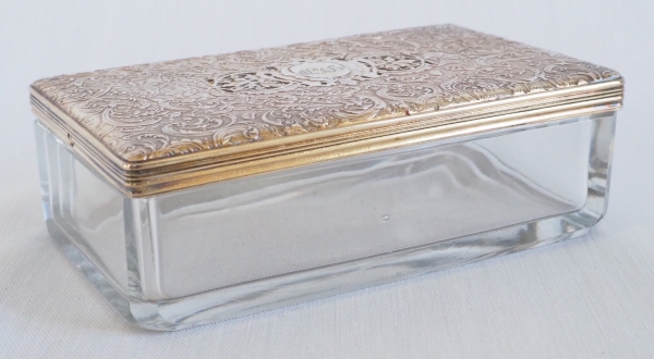 Crystal and vermeil (sterling silver) box, LG monogram, mid 19th century