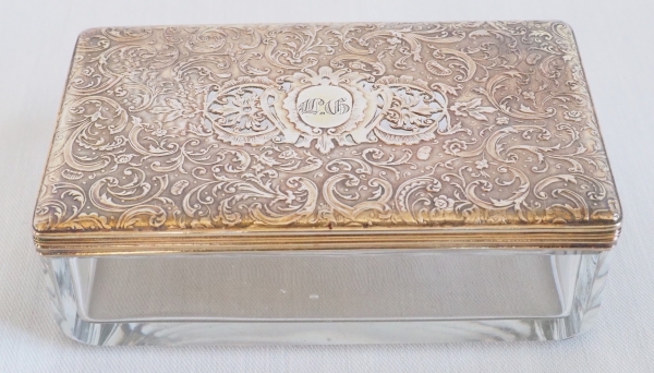 Crystal and vermeil (sterling silver) box, LG monogram, mid 19th century