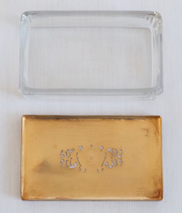 Boîte en cristal taillé et vermeil (argent massif) ajouré, monogramme LG, époque XIXe, poinçon Minerve