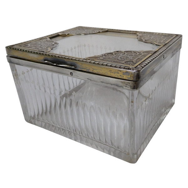 Crystal, sterling silver and vermeil biscuit / candy box, Risler & Carré silversmith