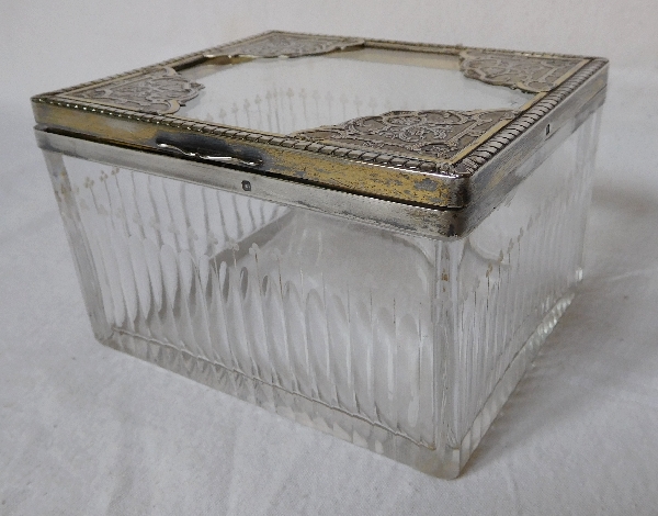 Crystal, sterling silver and vermeil biscuit / candy box, Risler & Carré silversmith