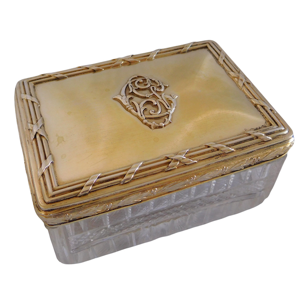 Baccarat crystal and vermeil Louis XVI style cufflinks box, CG monogram