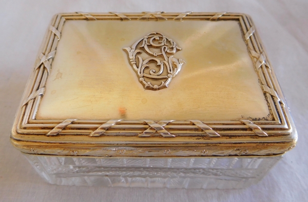 Baccarat crystal and vermeil Louis XVI style cufflinks box, CG monogram