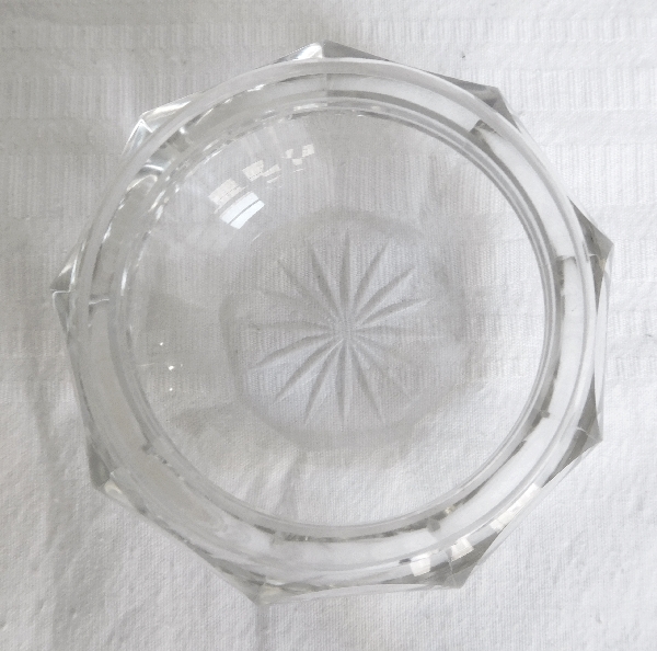 Boîte à poudre en cristal de Baccarat modèle Malmaison, couvercle en argent massif