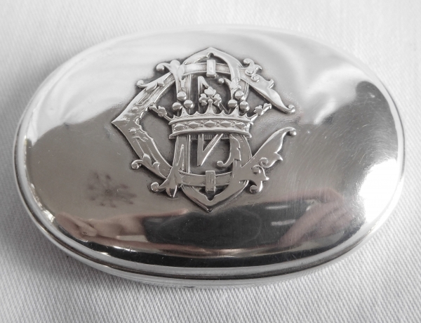 Baccarat crystal and sterling silver oval box, crown of Marquis and CB monogram