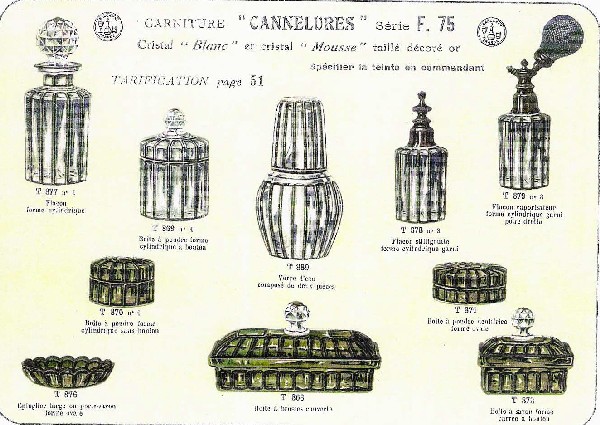 Boîte à poudre en cristal de Baccarat, modèle Cannelures réhaussé de filets or