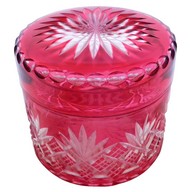 Antique French Baccarat crystal powder box, pink overlay crystal