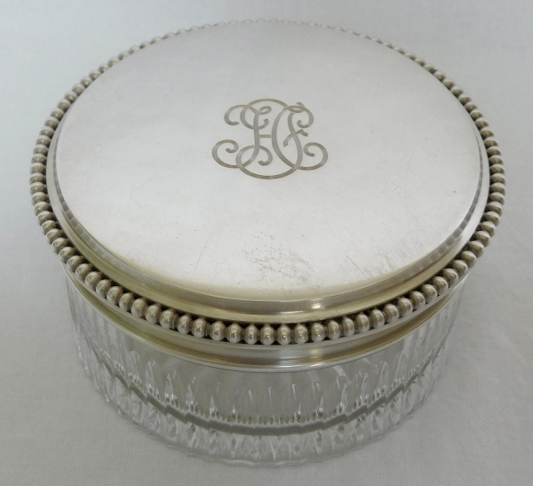 Louis XVI style sterling silver and Baccarat crystal cufflinks box
