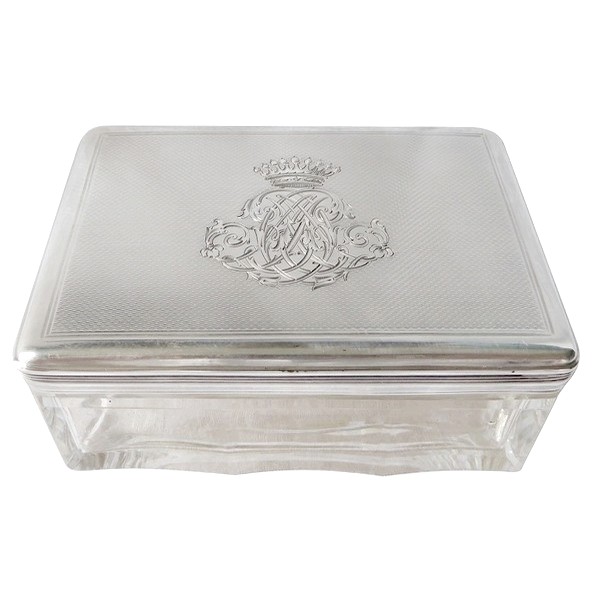 Sterling silver, vermeil and crystal box, crown of count, MC monogram