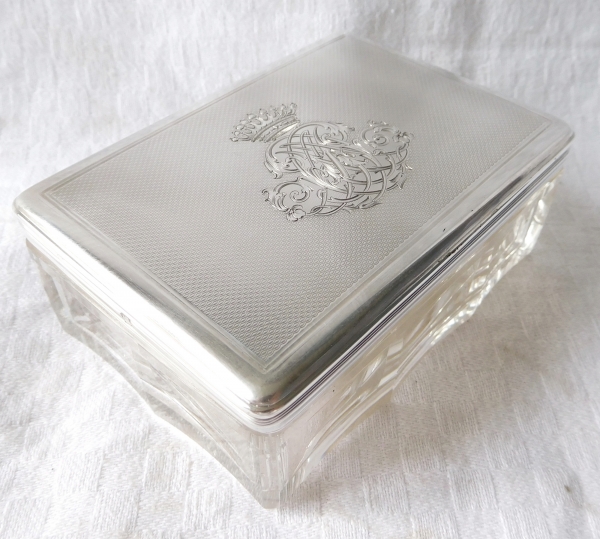 Sterling silver, vermeil and crystal box, crown of count, MC monogram