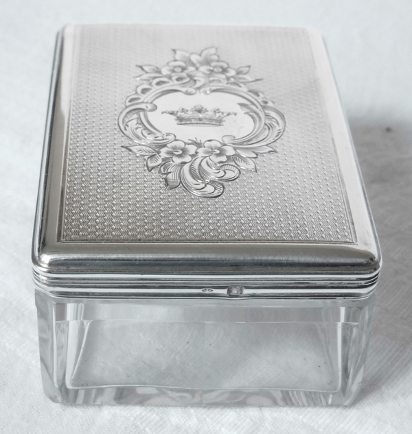 Crystal and sterling silver powder box, crown of Marquis, circa 1860