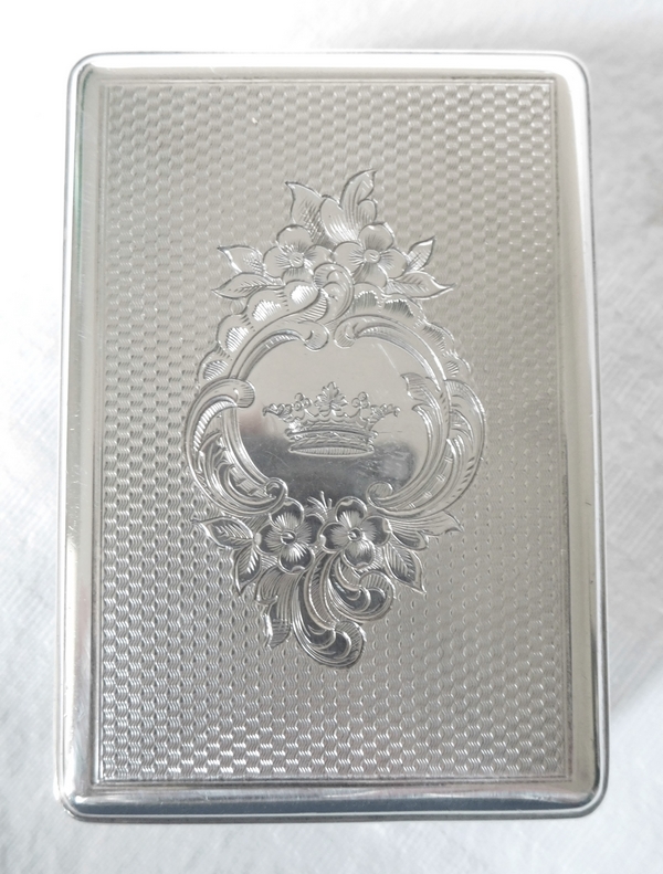 Boîte rectangulaire en cristal et argent massif guilloché, couronne de Marquis, vers 1860