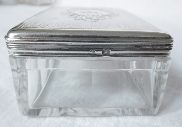 Crystal and sterling silver powder box, crown of Marquis, circa 1860