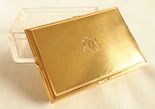 Baccarat crystal and vermeil (sterling silver) cufflinks box signed Gustave Keller