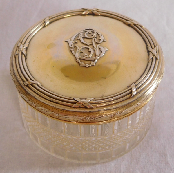 Baccarat crystal and vermeil Louis XVI style cufflinks box, CG monogram