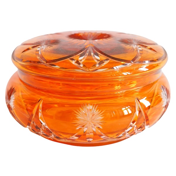 Bonbonnière en cristal de Baccarat taillé overlay orange - étiquette papier