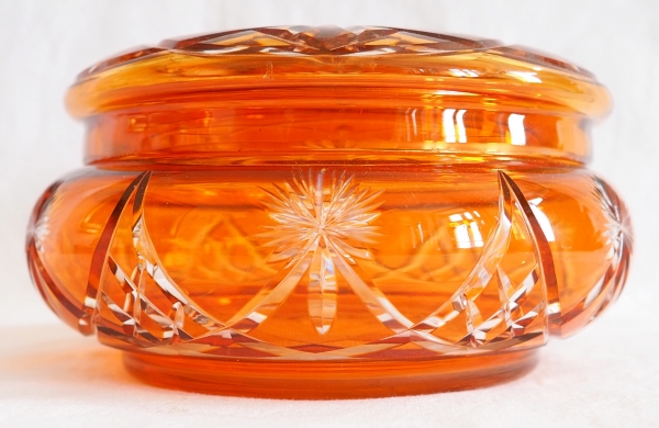 Bonbonnière en cristal de Baccarat taillé overlay orange - étiquette papier