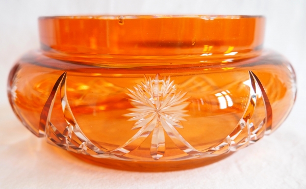 Bonbonnière en cristal de Baccarat taillé overlay orange - étiquette papier