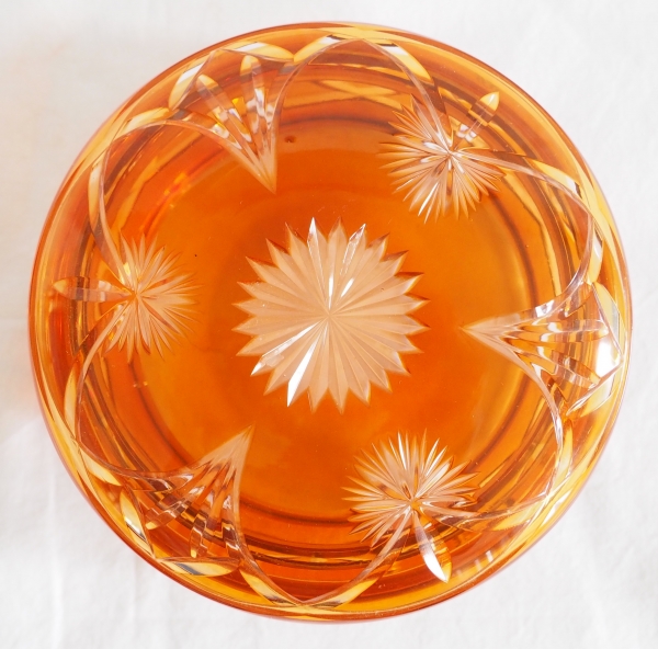 Bonbonnière en cristal de Baccarat taillé overlay orange - étiquette papier