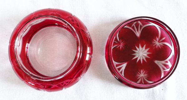 Baccarat crystal candy box, pink overlay crystal