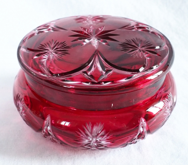 Baccarat crystal candy box, pink overlay crystal