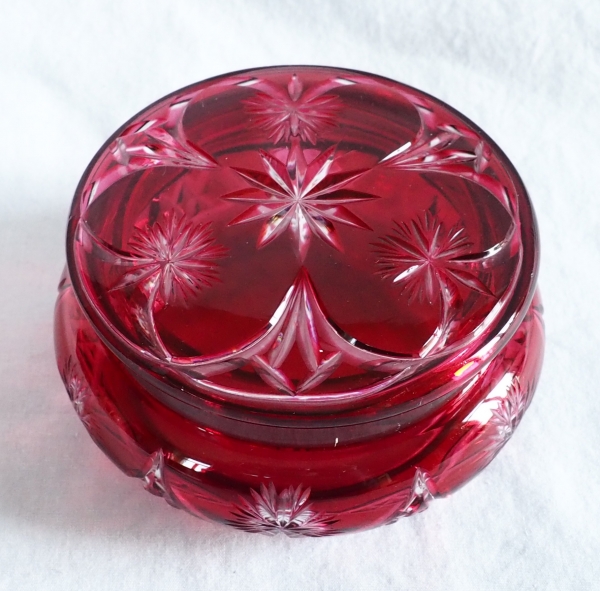Baccarat crystal candy box, pink overlay crystal