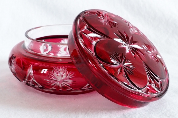 Baccarat crystal candy box, pink overlay crystal