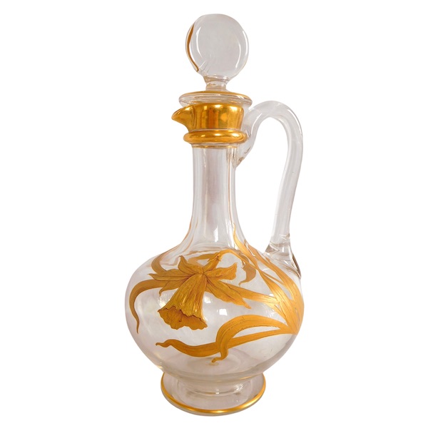 Rare Baccarat crystal Art Nouveau bottle enhanced with fine gold - original paper sticker