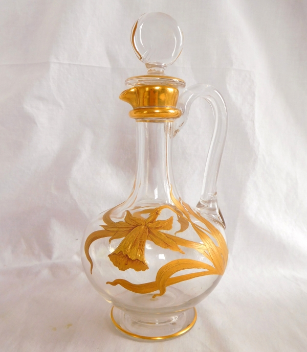 Carafe aiguière en cristal de Baccarat doré d'époque Art Nouveau - étiquette papier