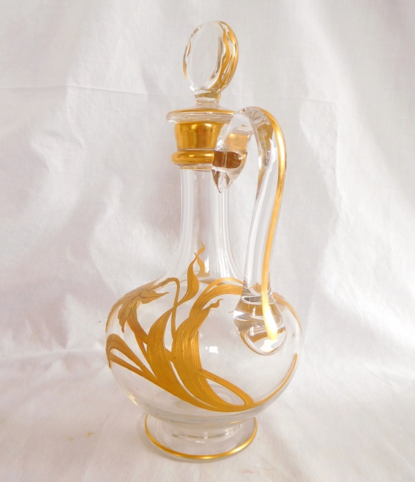 Carafe aiguière en cristal de Baccarat doré d'époque Art Nouveau - étiquette papier