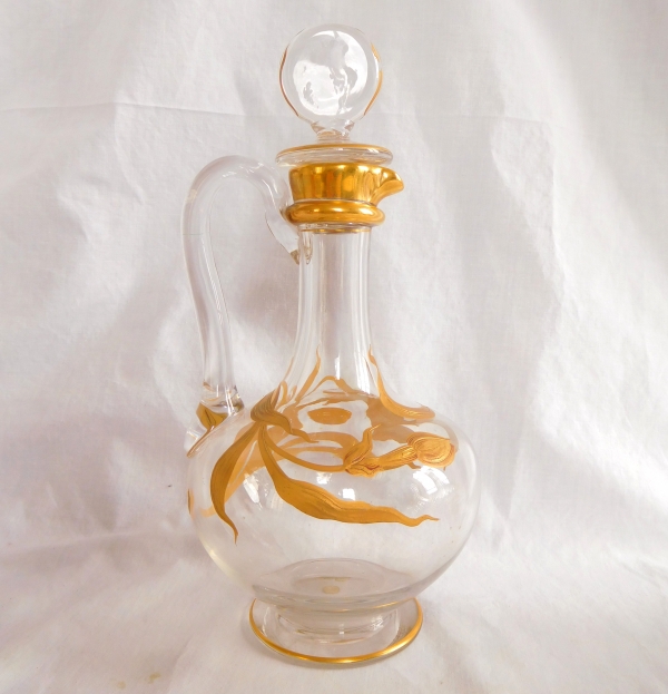 Carafe aiguière en cristal de Baccarat doré d'époque Art Nouveau - étiquette papier