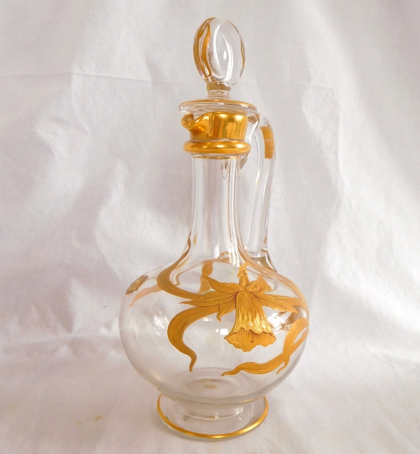 Rare Baccarat crystal Art Nouveau bottle enhanced with fine gold - original paper sticker