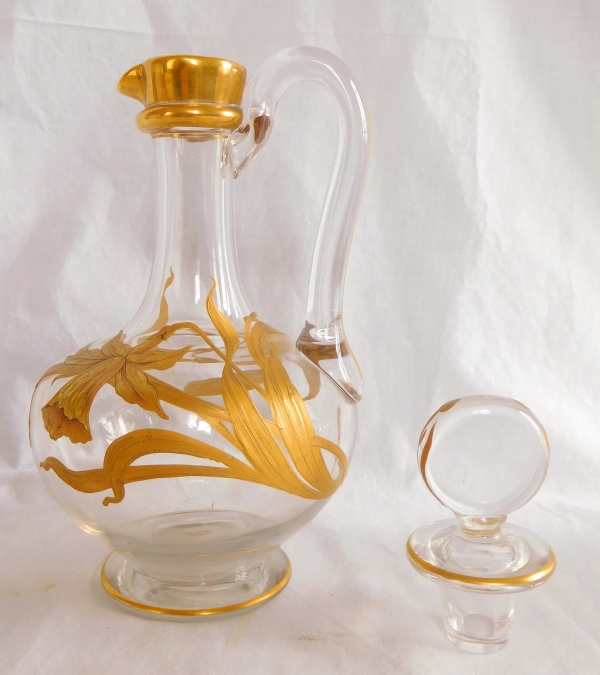 Carafe aiguière en cristal de Baccarat doré d'époque Art Nouveau - étiquette papier