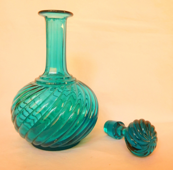 Baccarat crystal bottle / decanter, Bambou pattern, rare turquoise version - circa 1880